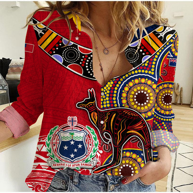 (Custom Personalised) Australia Aboriginal and Samoa Polynesian Women Casual Shirt Boomerang LT9 Female Red - Polynesian Pride