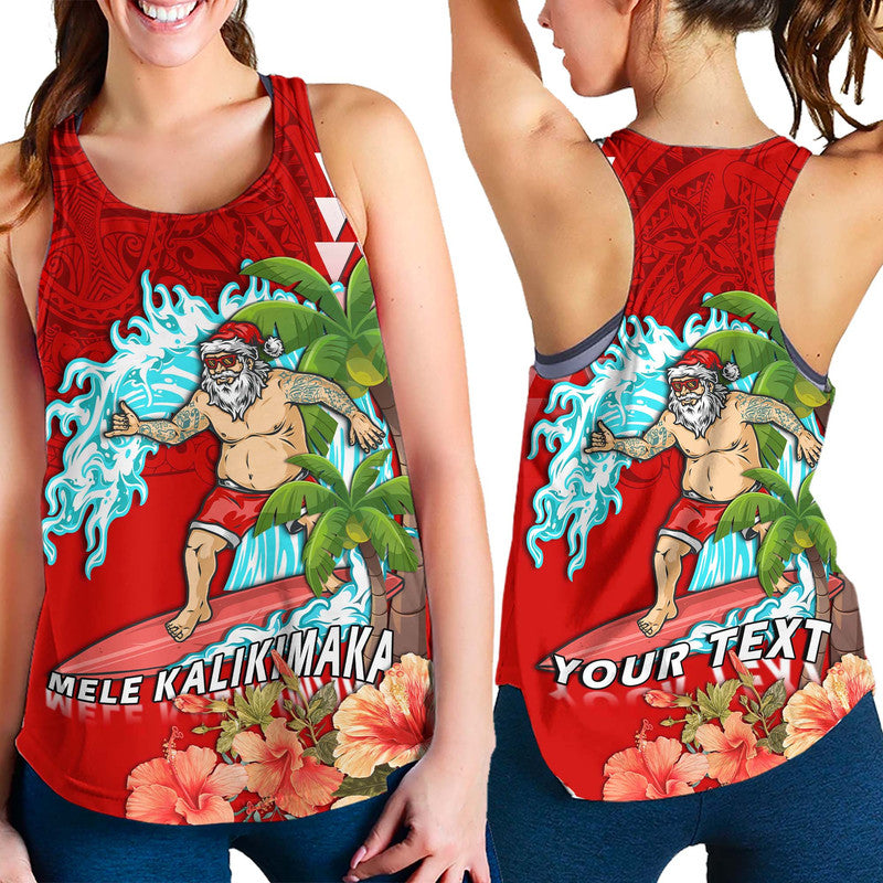 (Custom Personalised) Hawaii Mele Kalikimaka Women Racerback Tank Santa Claus Surfing Xmas Time LT9 Red - Polynesian Pride