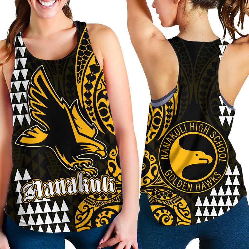 Hawaii Nanakuli High School Women Racerback Tank Tribal Kakau LT9 Yellow - Polynesian Pride