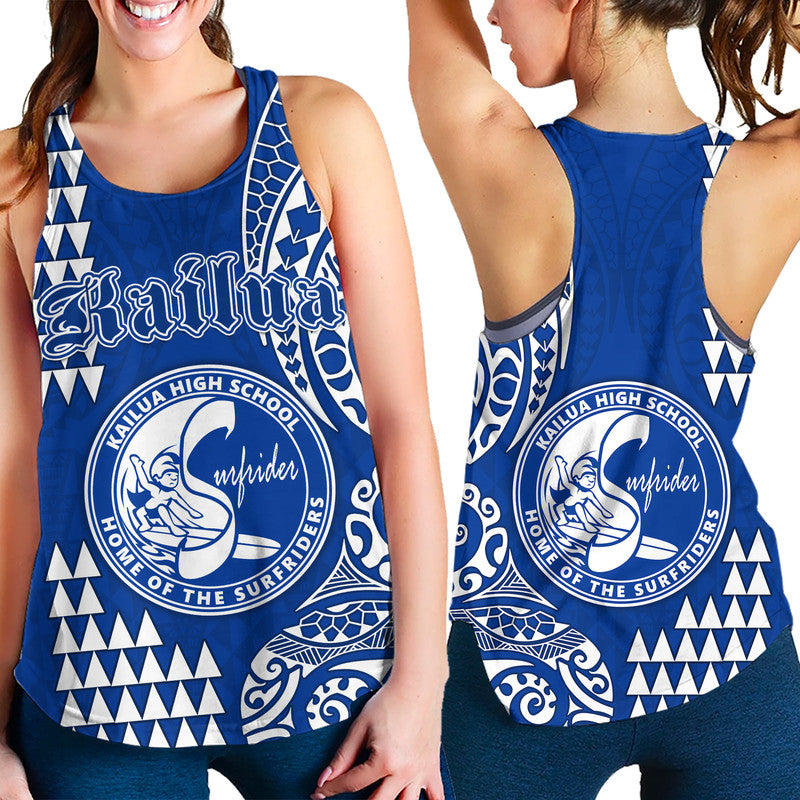 Hawaii Kailua High School Women Racerback Tank Tribal Kakau LT9 Blue - Polynesian Pride