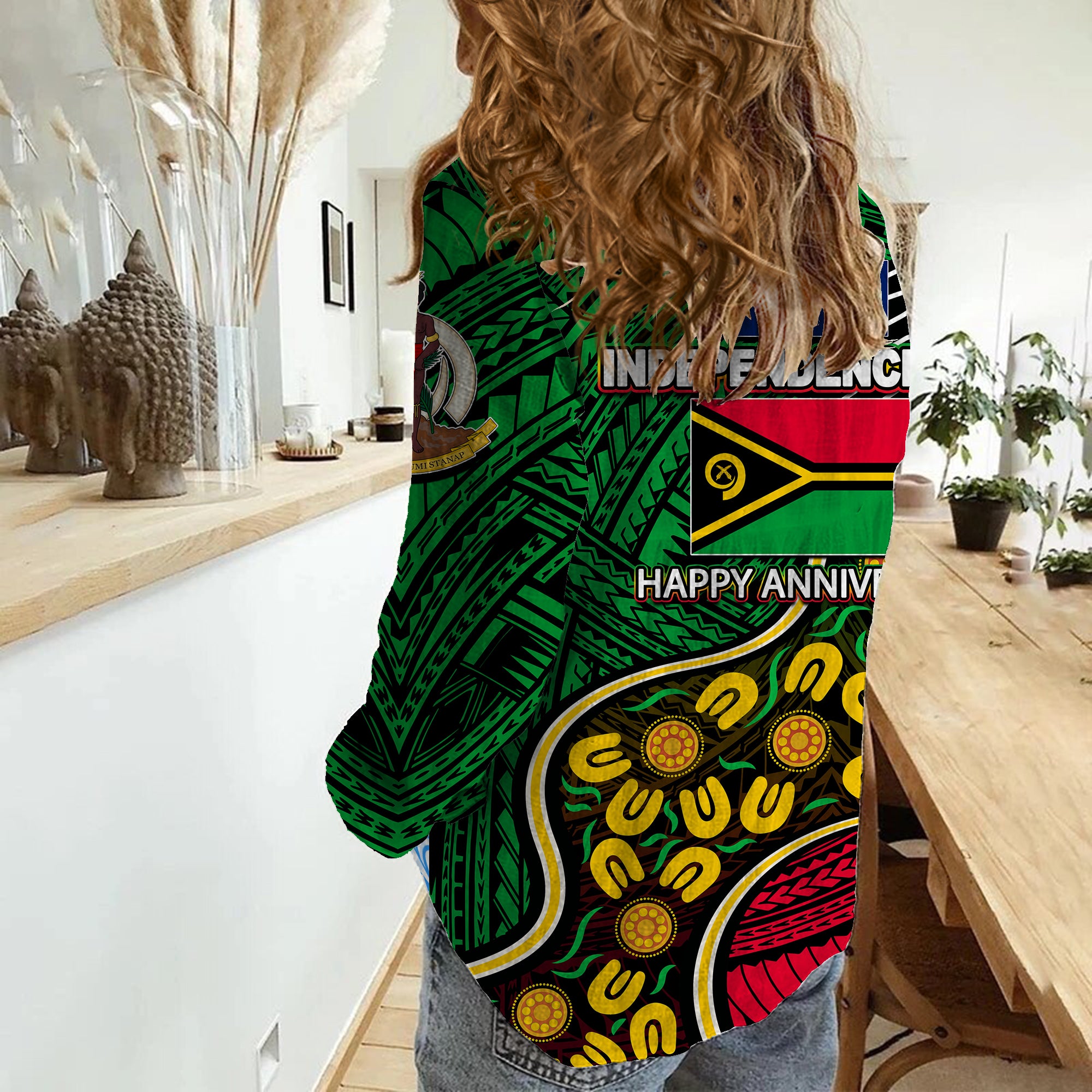 Vanuatu Mix Aboriginal Happy Independence Day Casual Shirt LT6 Female Red - Polynesian Pride