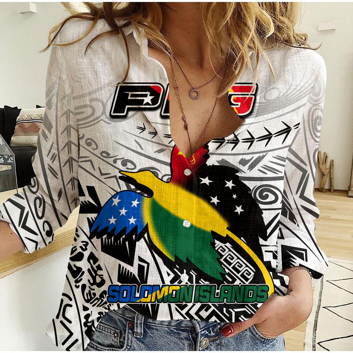 Papua New Guinea And Solomon Islands Casual Shirt LT6 Female White - Polynesian Pride