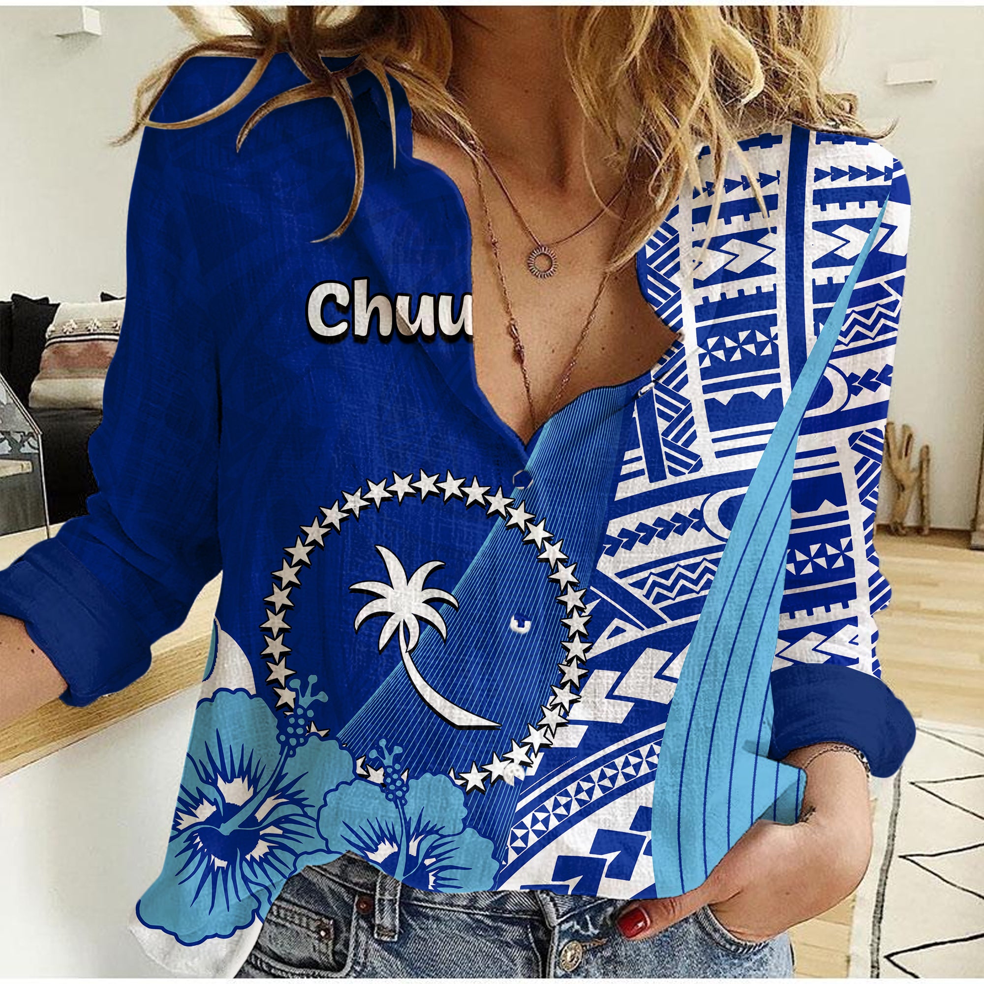 Chuuk Of Micronesia Casual Shirt Vibe Style LT6 Female Blue - Polynesian Pride