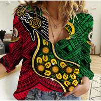 (Custom Personalised) Vanuatu Mix Aboriginal Casual Shirt LT6 Female Red - Polynesian Pride