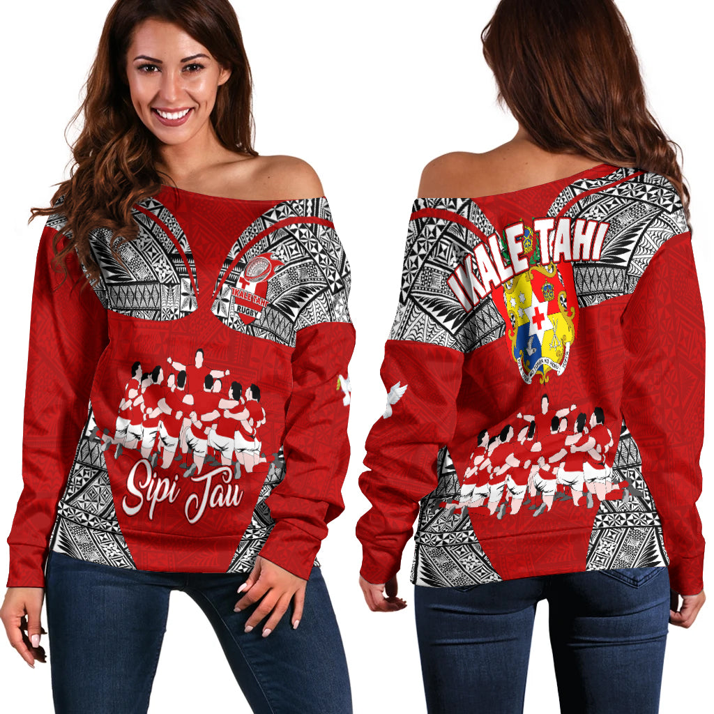 Tonga Rugby Ikale Tahi Sipi Tau Women Off Shoulder Sweater - LT2 Women RED - Polynesian Pride
