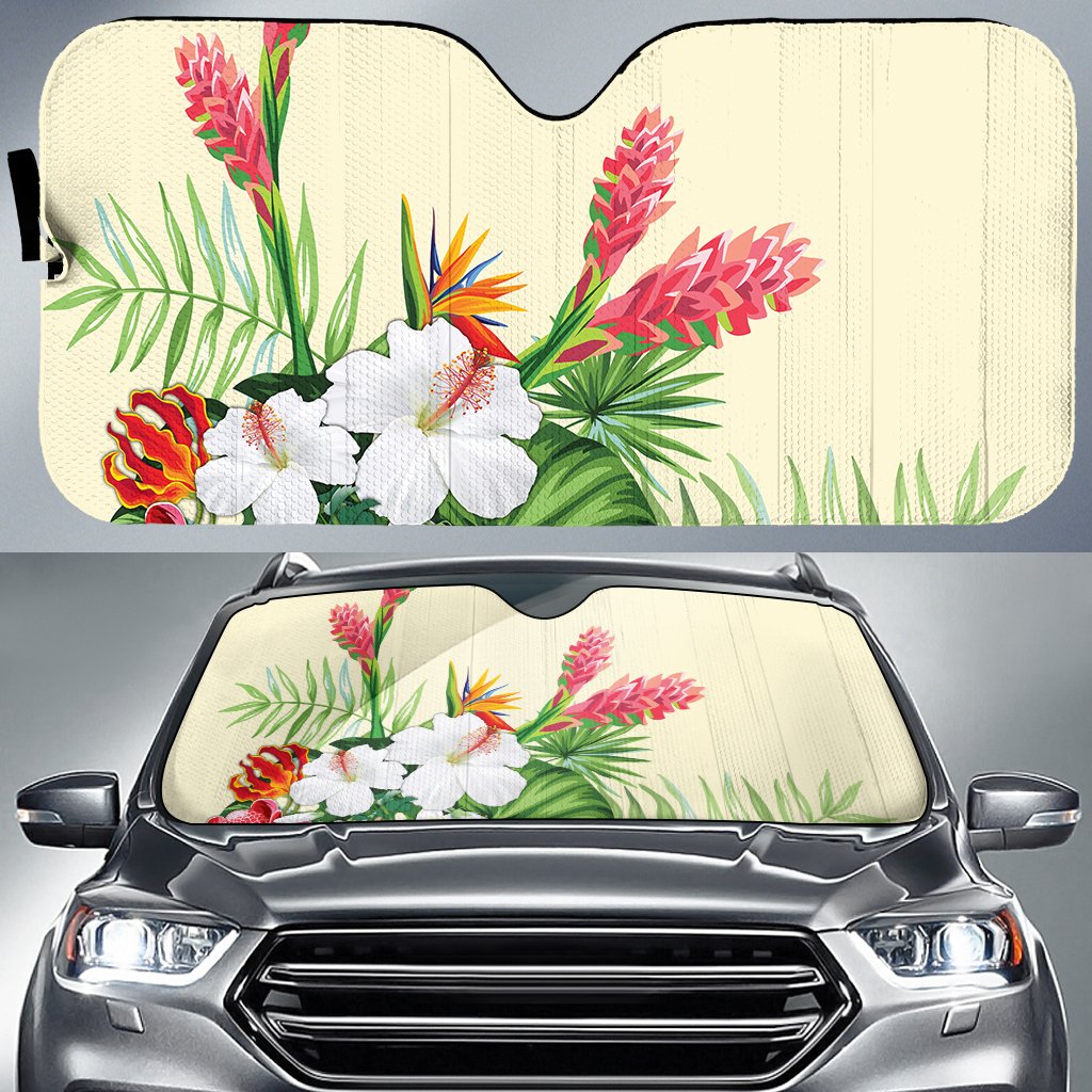 Wonderful Hibiscus Flower Car Sun Shade AH Auto Sun Shade Universal Fit White - Polynesian Pride