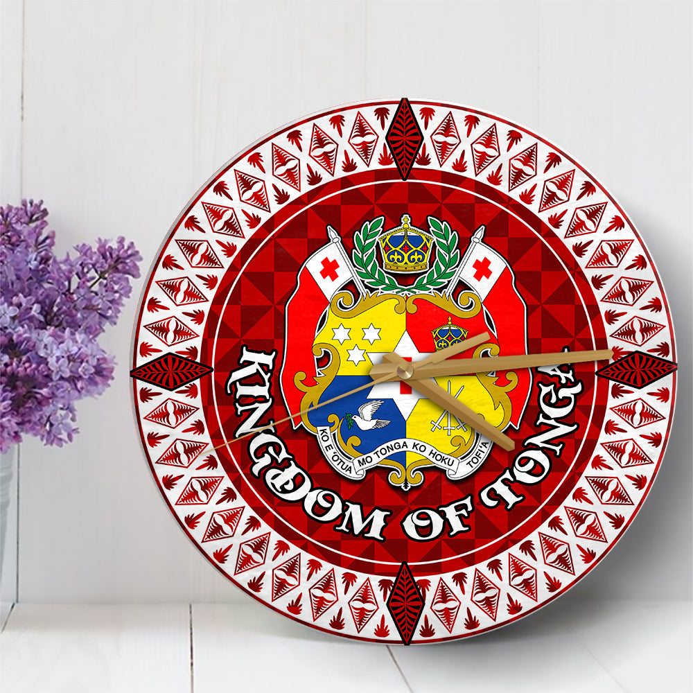 Tonga Wall Clock Polynesian Coat Of Arms LT6 30 cm Red - Polynesian Pride