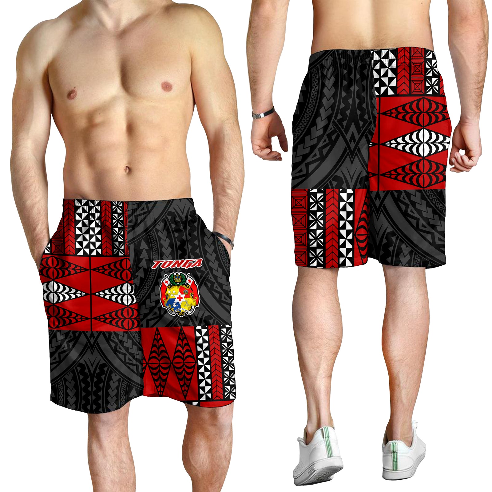 Tonga Men Short Tongan Pattern Mix Polynesian LT13 Men's Shorts Red - Polynesian Pride