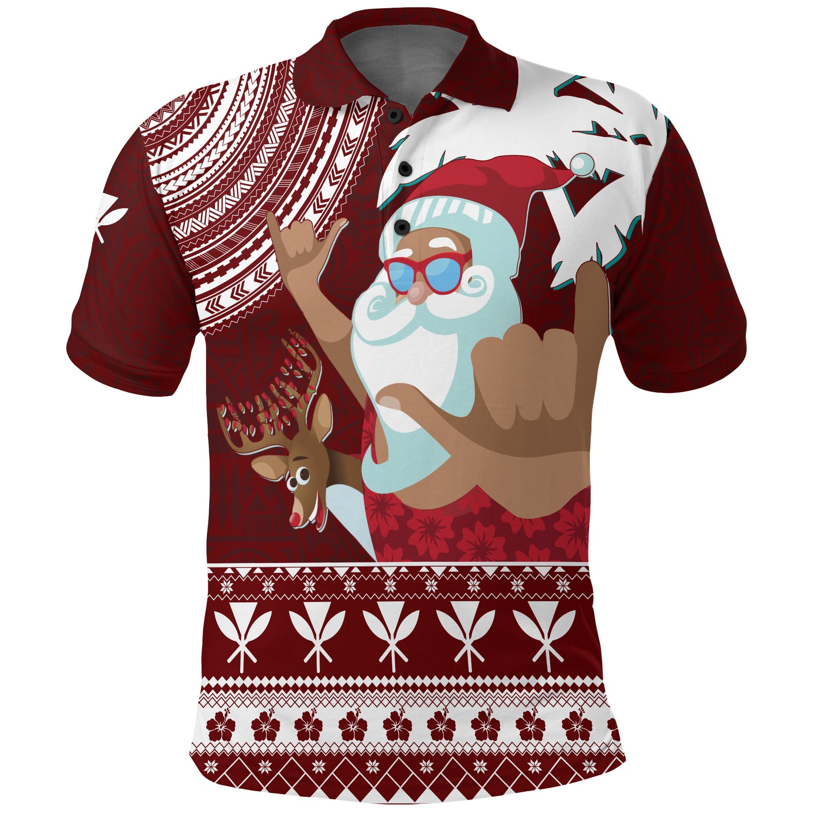Tropical Christmas Tanned Santa Claus Hawaii Polo Shirt LT7 Unisex Red - Polynesian Pride