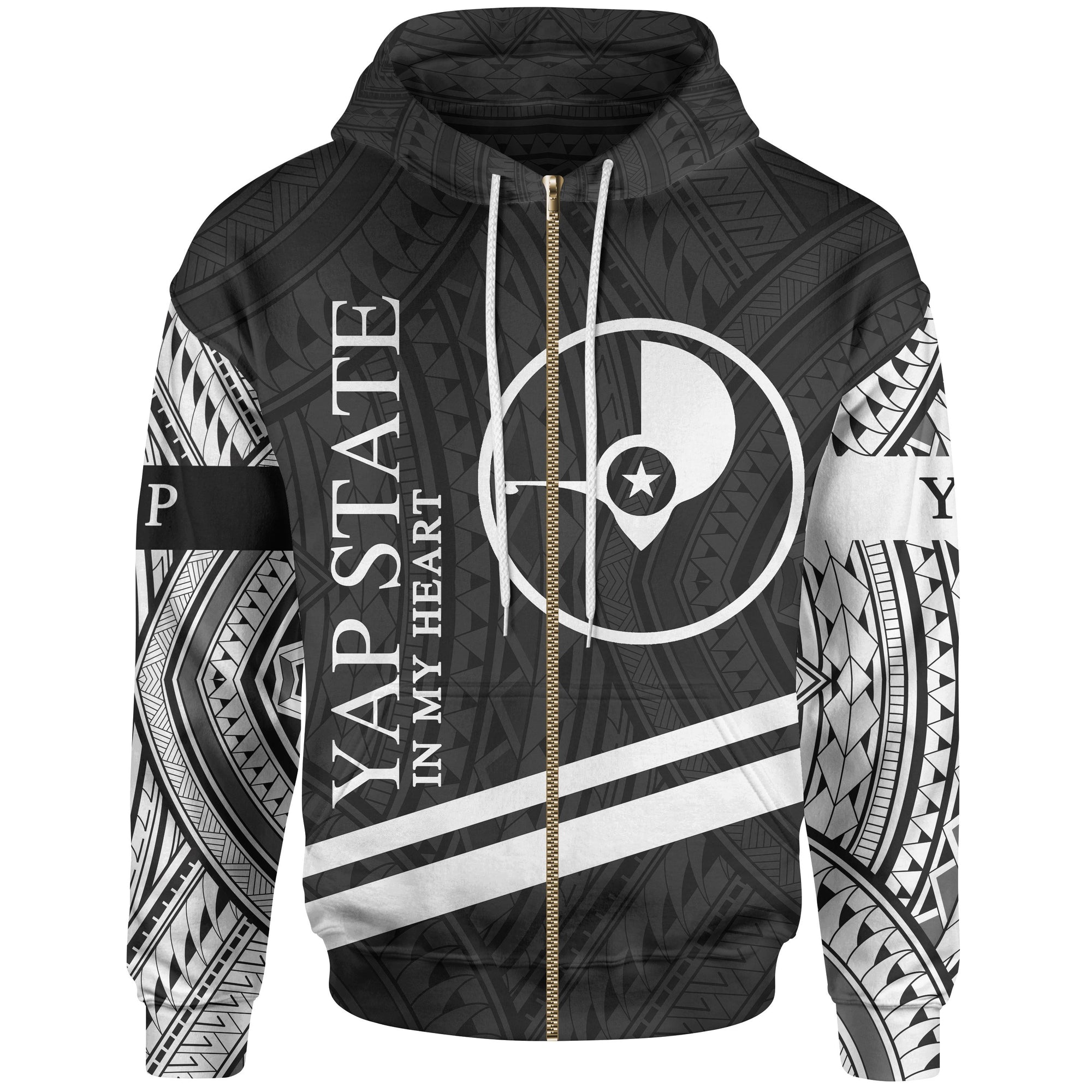 Yap State Zip Hoodie In My Heart Style Polynesian Patterns Unisex Black - Polynesian Pride