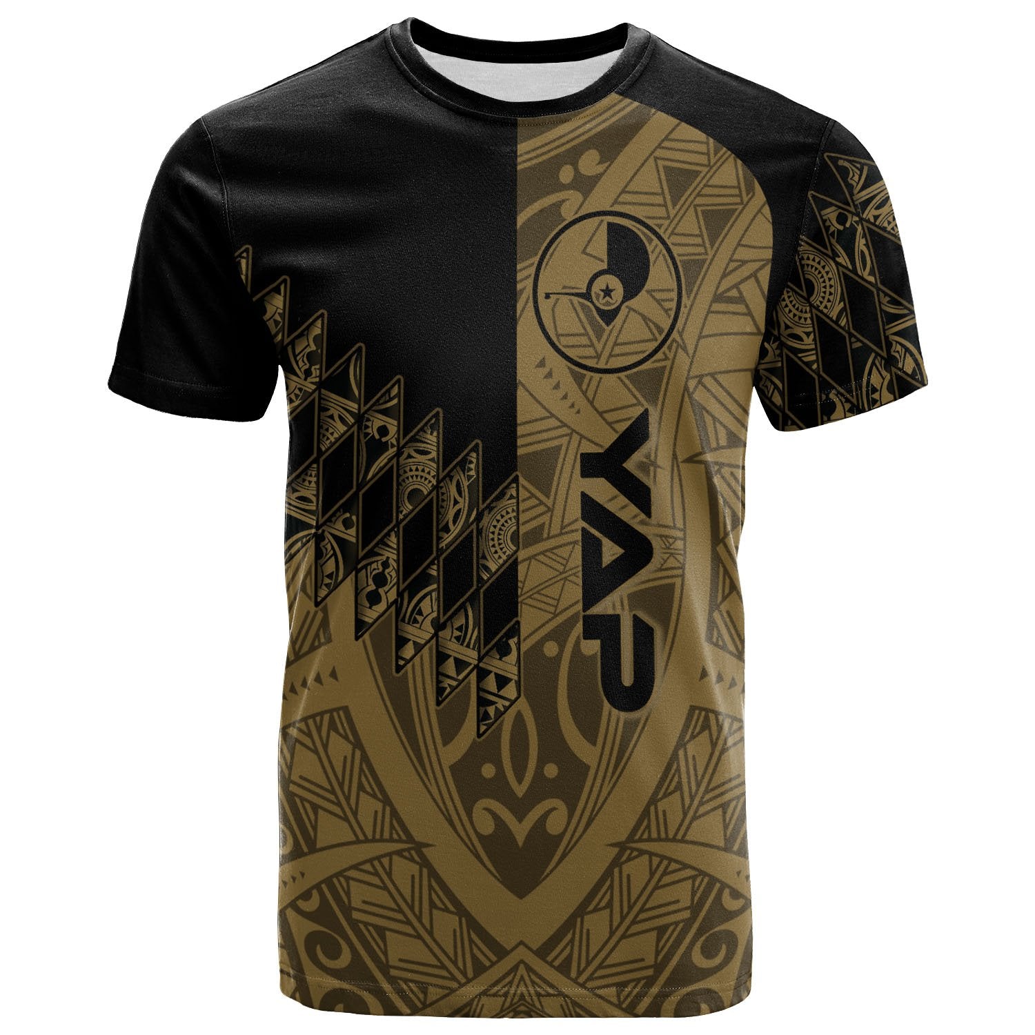 Yap T Shirt Gold Color Symmetry Style Unisex Black - Polynesian Pride