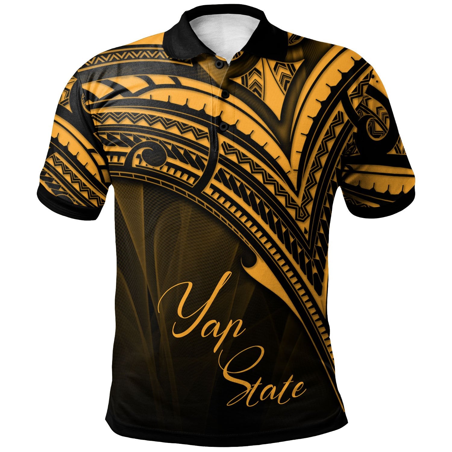 Yap State Polo Shirt Gold Color Cross Style Unisex Black - Polynesian Pride