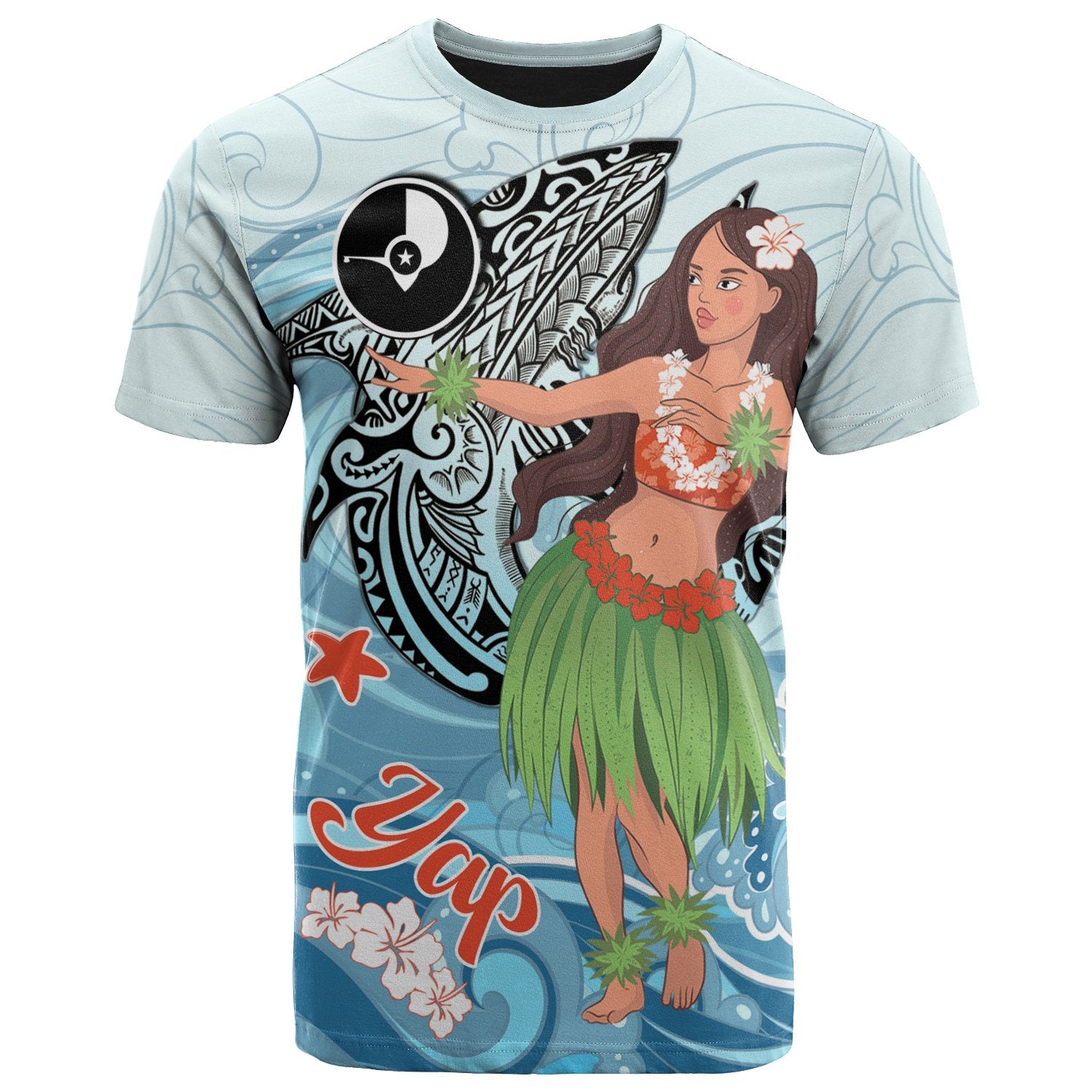 Yap T Shirt Polynesian Girls With Shark Unisex Black - Polynesian Pride