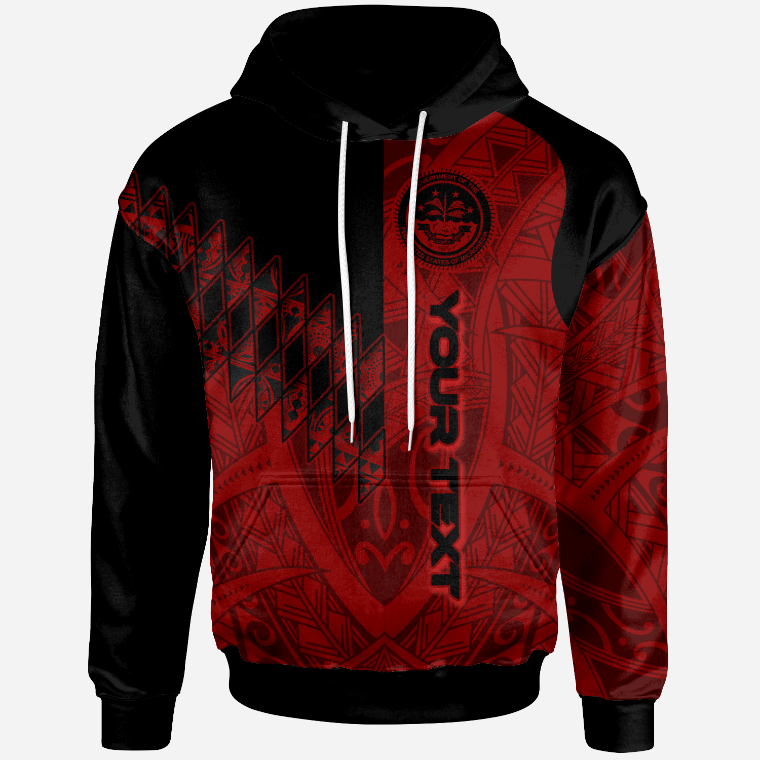 Federated States of Micronesia Custom Hoodie Red Color Symmetry Style Unisex Black - Polynesian Pride