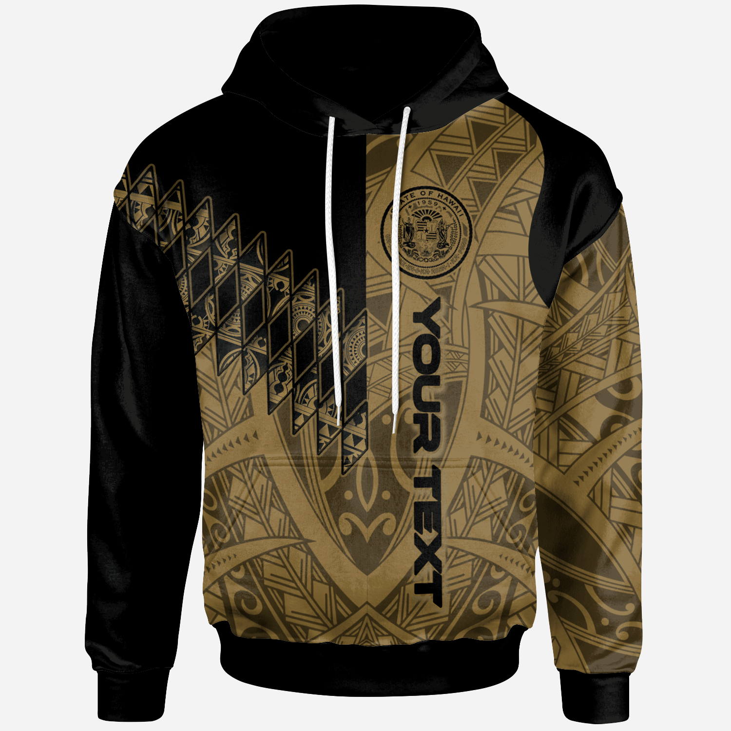 Hawaii Custom Hoodie Gold Color Symmetry Style Unisex Black - Polynesian Pride