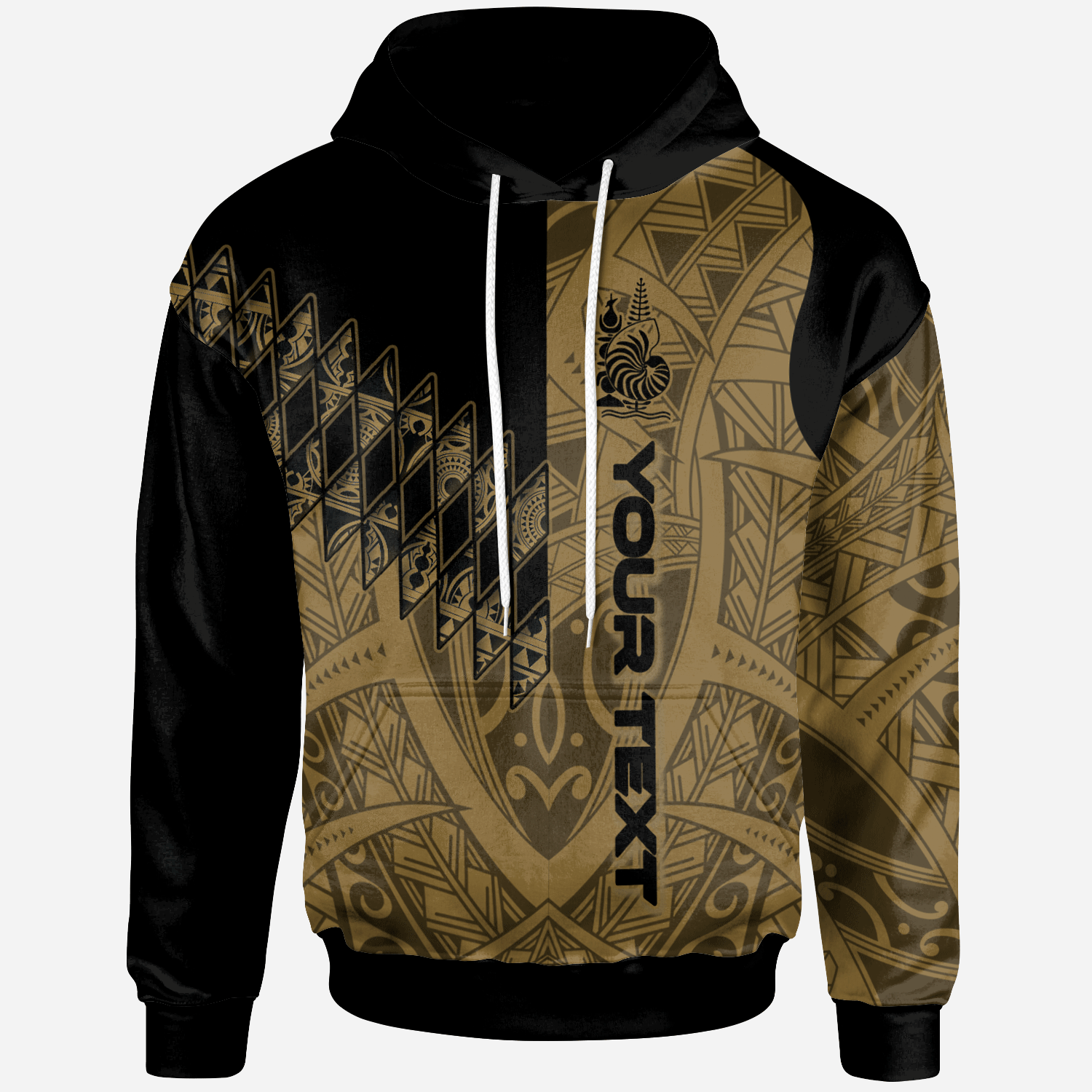 New Caledonia Custom Hoodie Gold Color Symmetry Style Unisex Black - Polynesian Pride