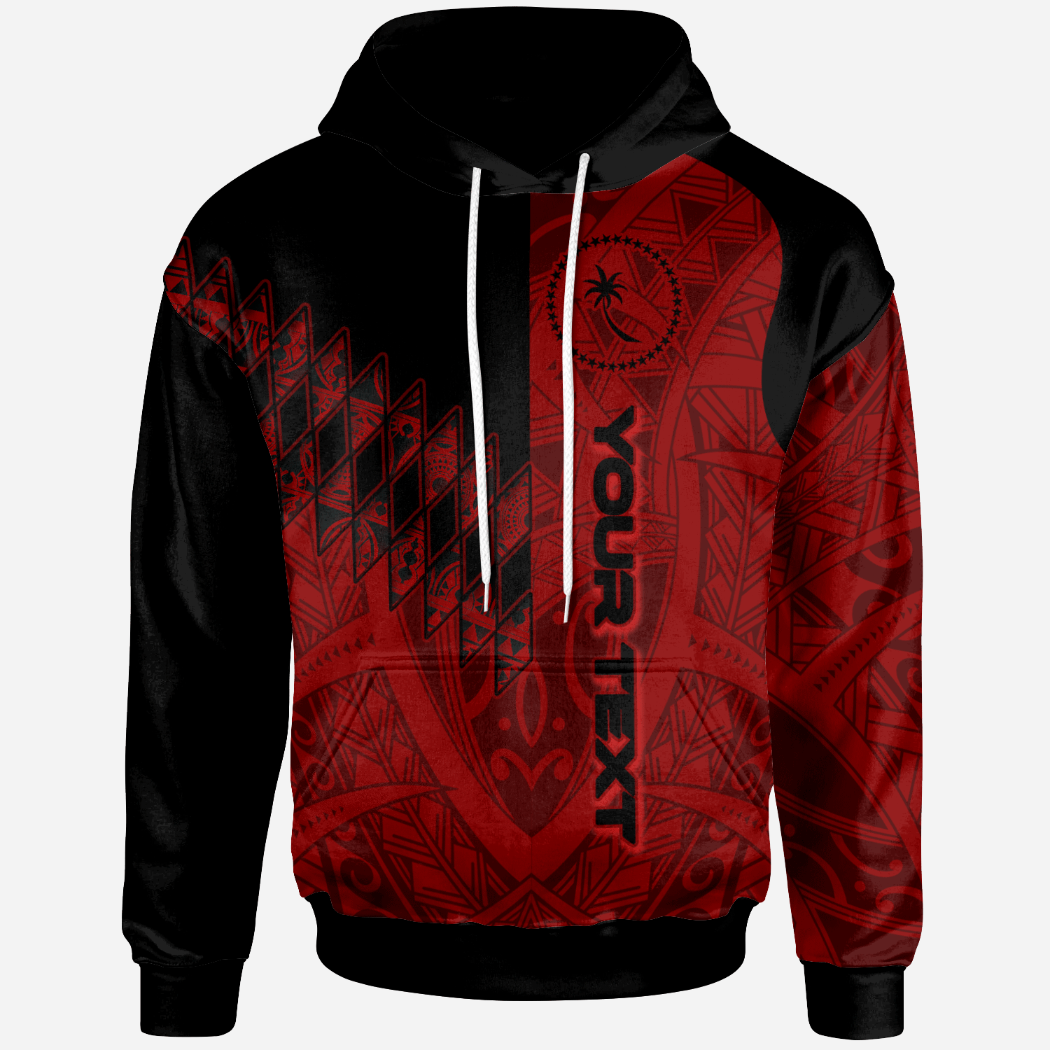 Chuuk Custom Hoodie Red Color Symmetry Style Unisex Black - Polynesian Pride