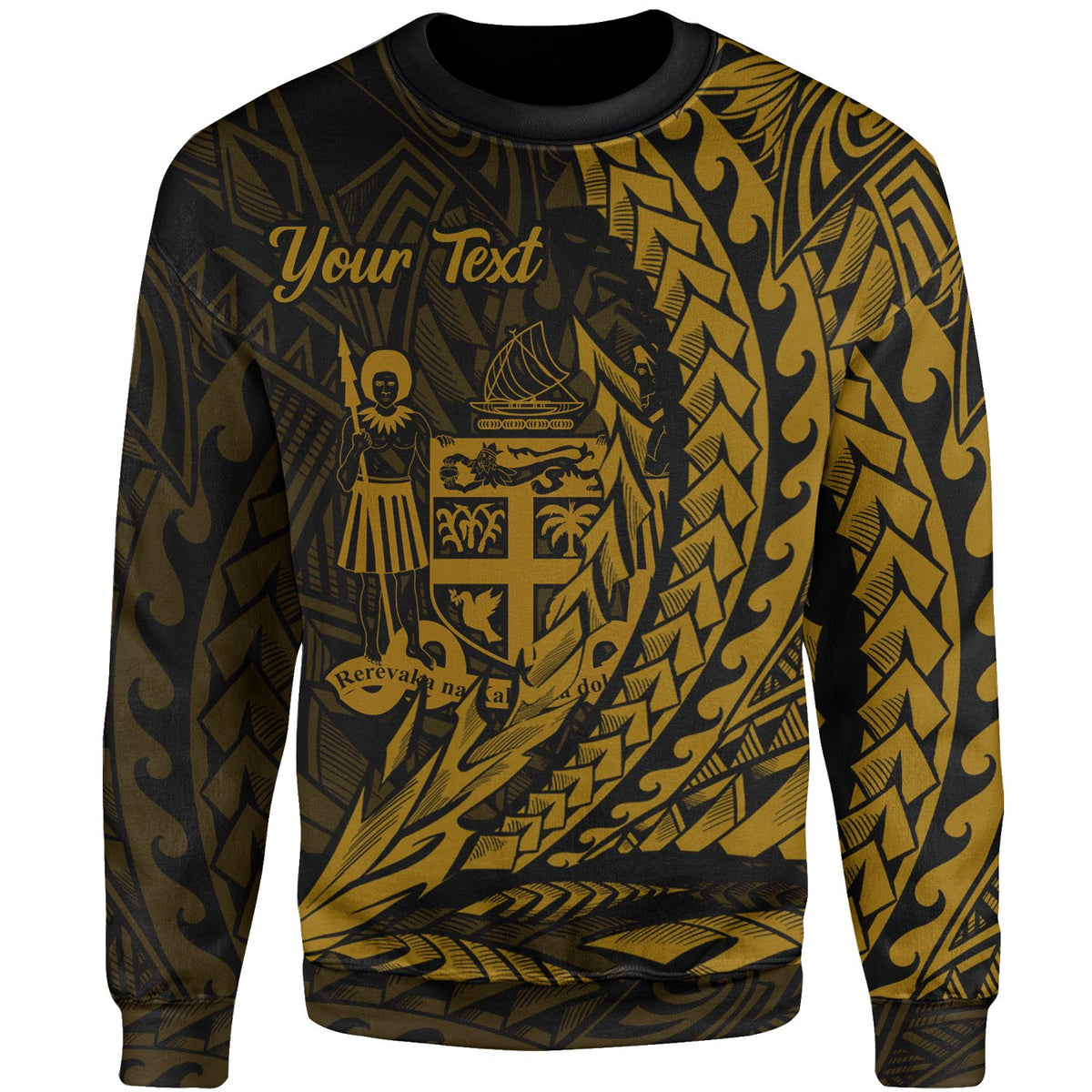 Fiji Custom Personalised Sweatshirt - Wings Style Gold Color Unisex Gold - Polynesian Pride