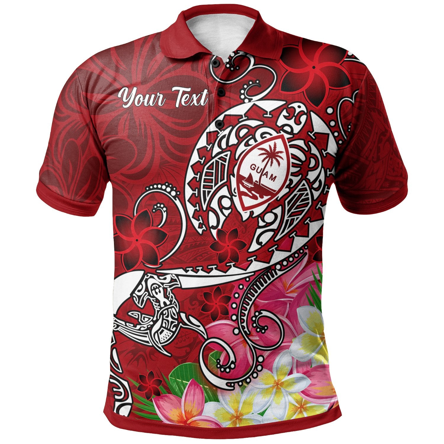 Guam Custom Polo Shirt Turtle Plumeria (Red) Unisex Red - Polynesian Pride