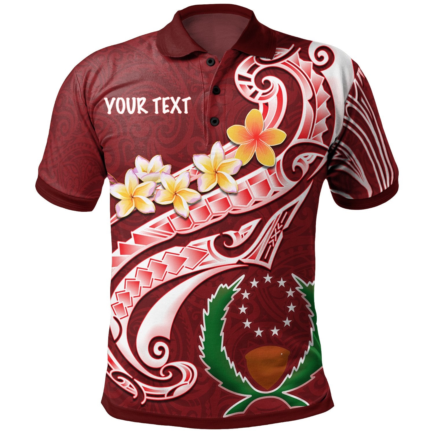 Pohnpei Custom Polo Shirt Pohnpei Seal Polynesian Patterns Plumeria Unisex Red - Polynesian Pride