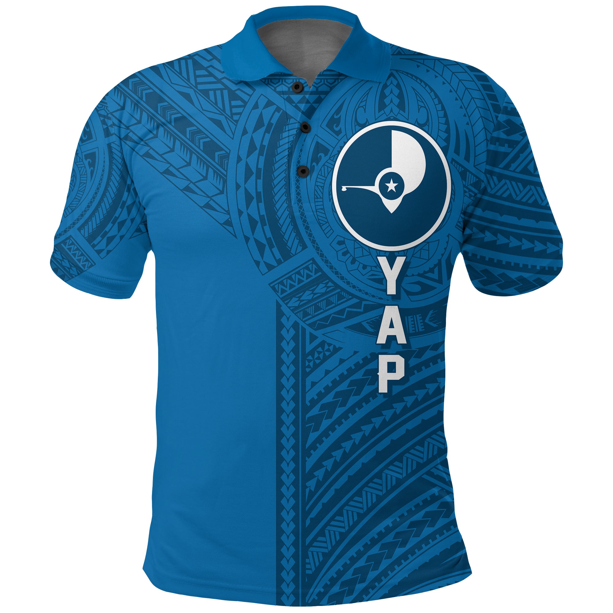 Custom FSM Yap Micronesian Pattern Polo Shirt Tattoo Style LT7 Unisex Blue - Polynesian Pride