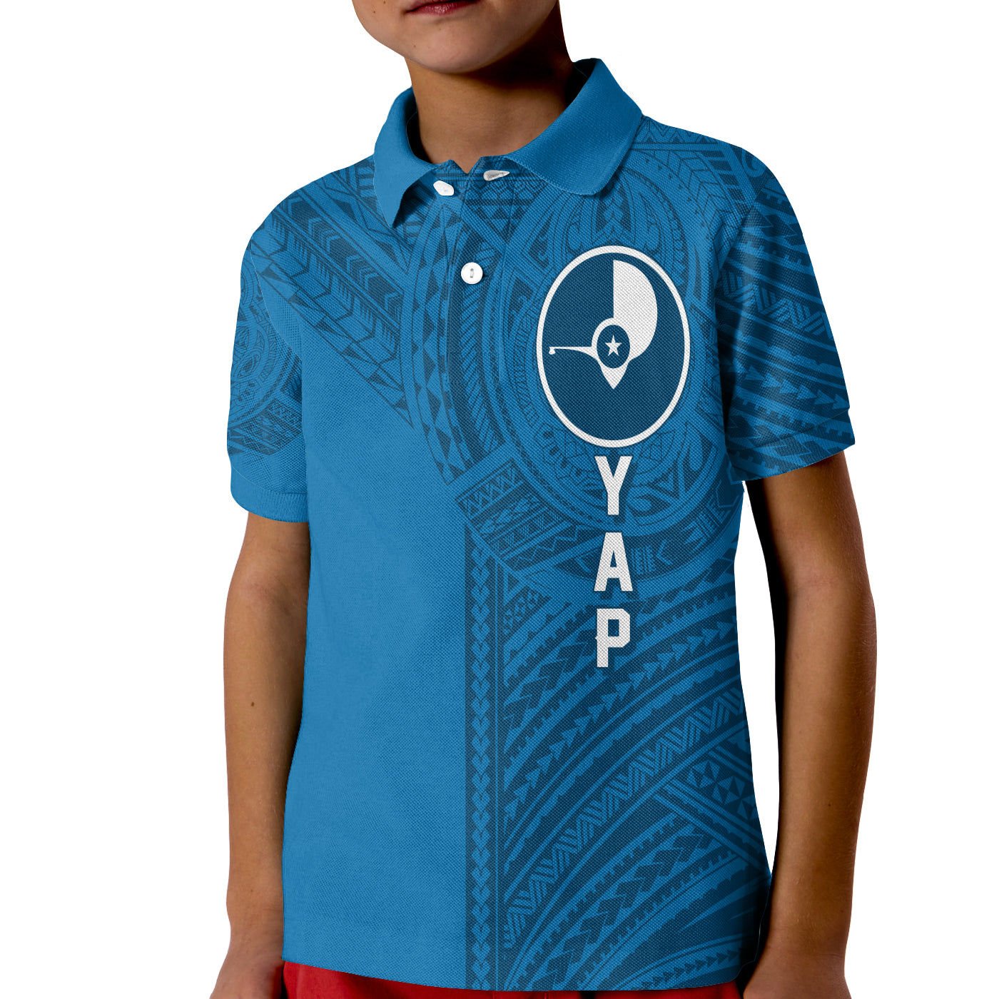 (Custom Personalised) FSM Yap Micronesian Pattern KID Polo Shirt Tattoo Style LT7 Unisex Blue - Polynesian Pride