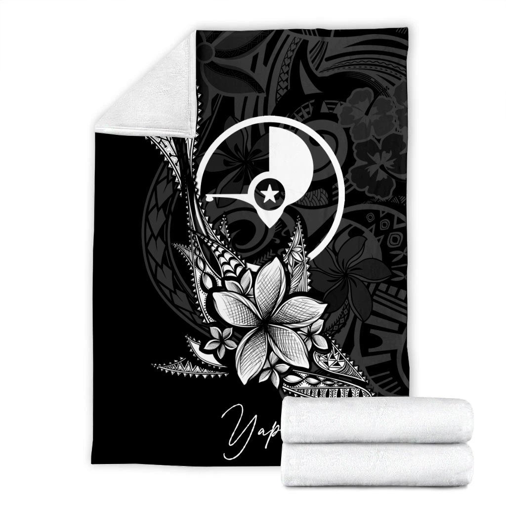 Yap State Premium Blanket - Fish With Plumeria Flowers Style - Polynesian Pride