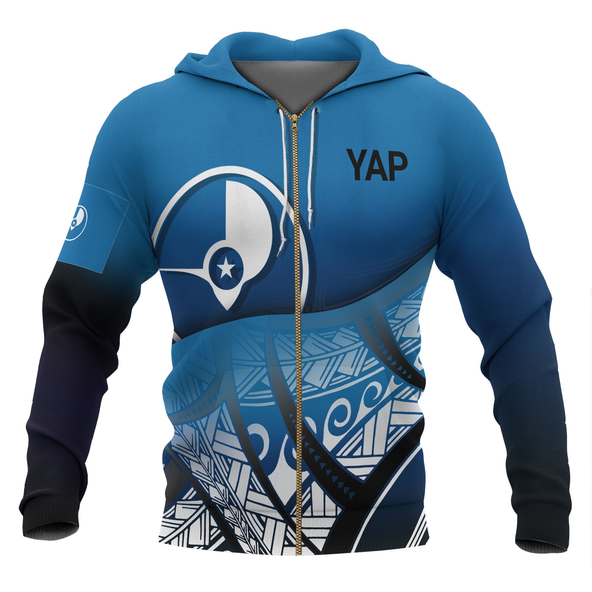 Yap Coat of Arms Zip up Hoodie Polynesian Pattern Unisex Blue - Polynesian Pride