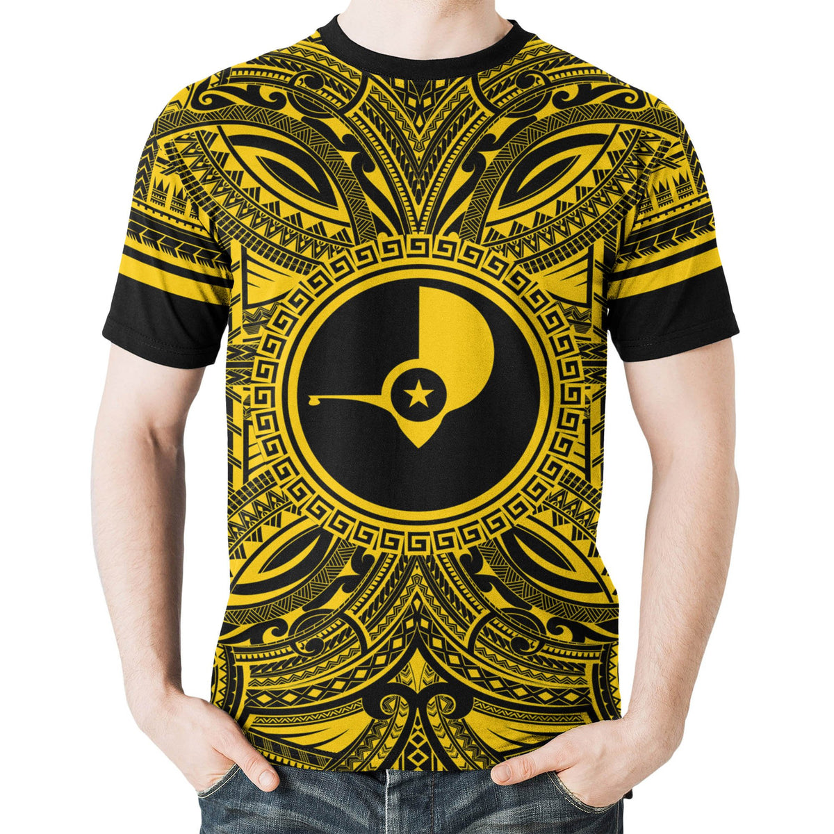 Yap T Shirt Yap Coat of Arms Polynesian Gold Black - Polynesian Pride
