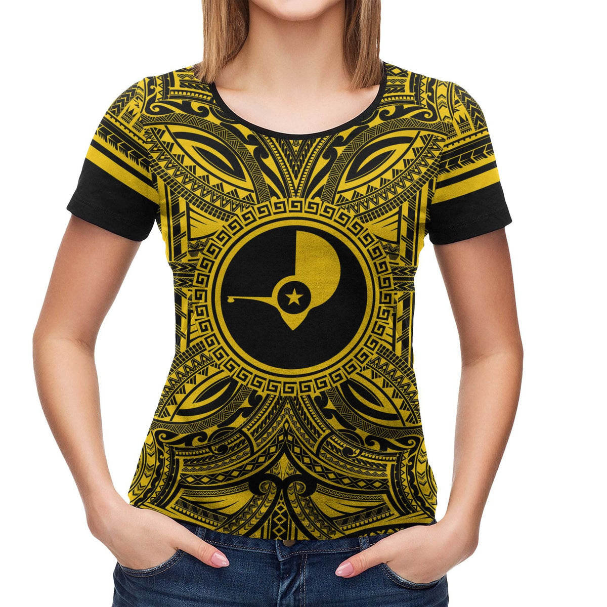 Yap T Shirt Yap Coat of Arms Polynesian Gold Black - Polynesian Pride