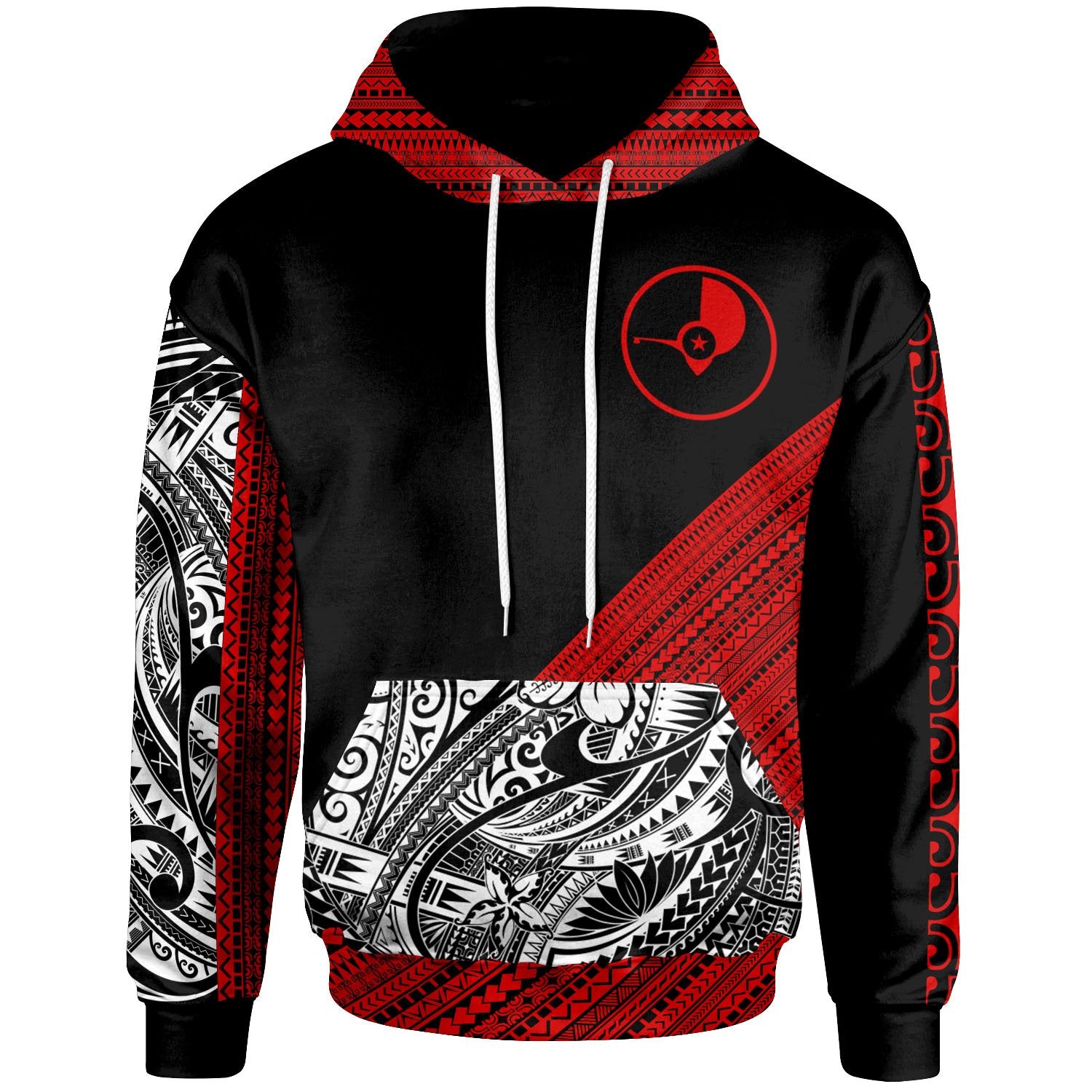 Yap Custom Hoodie Diagonal Pattern White Red Unisex Red - Polynesian Pride