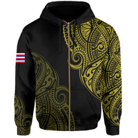 Personalized Hawaii Map Polynesian Warrior Ikaika Hoodie Zip William Style Yellow - Polynesian Pride