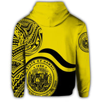 Hawaii Coat of Arms Zip Hoodie Waveshape Style Yellow - Polynesian Pride