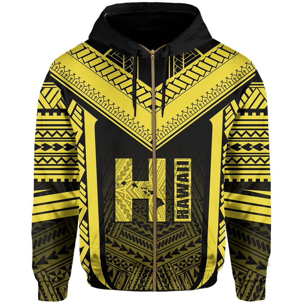 Hawaiian Kanaka Polynesian Zip up Hoodie Active Yellow - Polynesian Pride