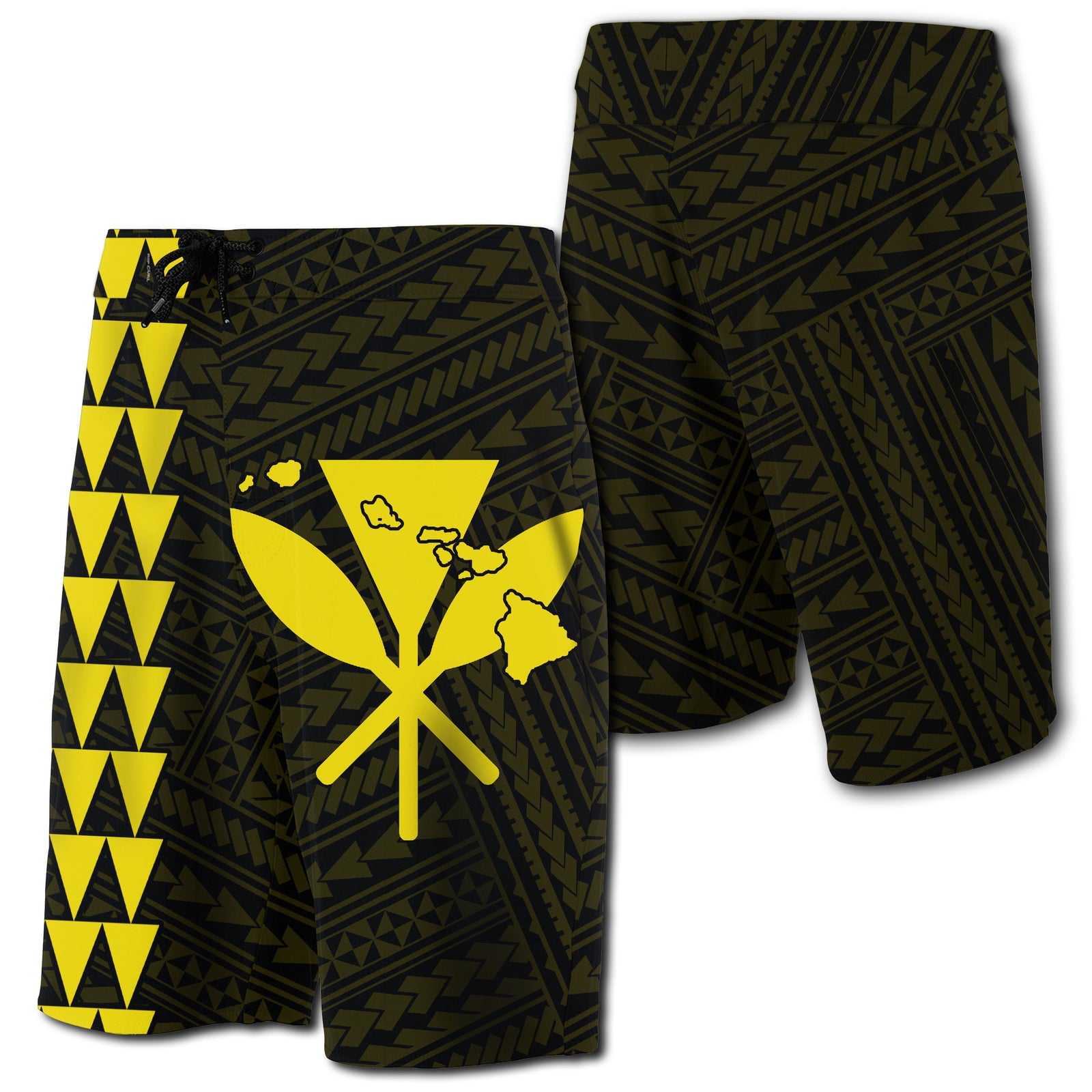 Hawaii Kakau Polynesian Kanaka Map Board Shorts - Yellow Men Yellow - Polynesian Pride