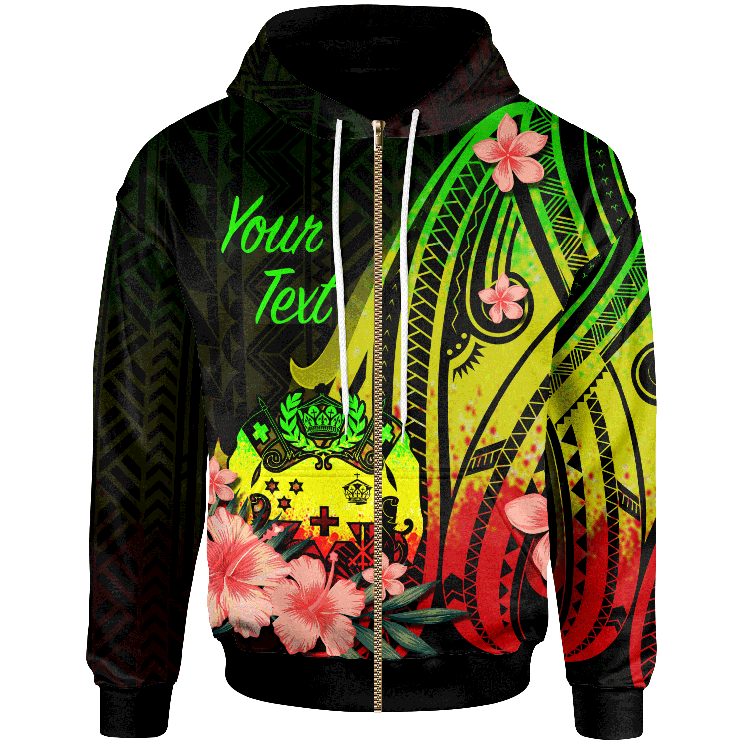 Tonga Custom Zip Hoodie Reggae Polynesian Hibiscus Pattern Style Unisex Reggae - Polynesian Pride