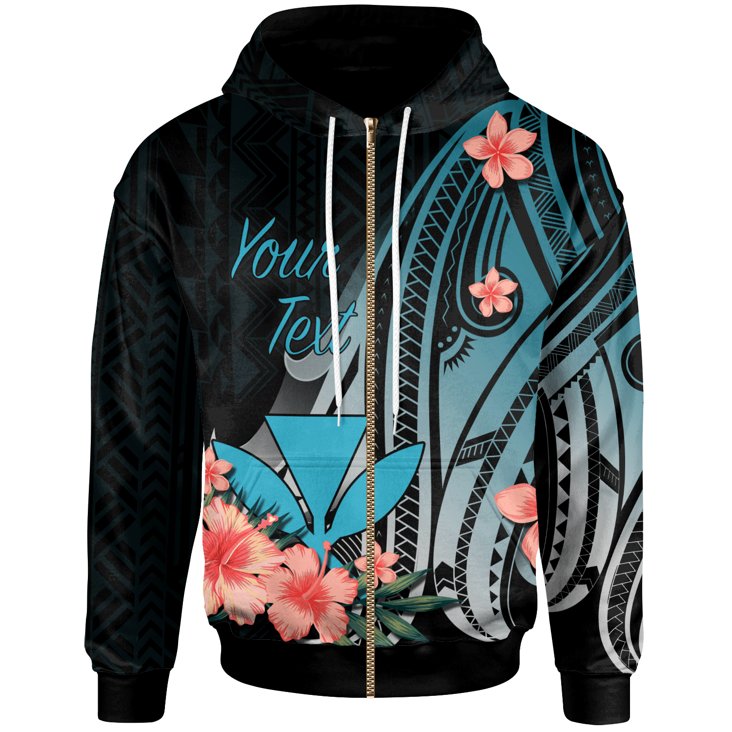 Kanaka Maoli Custom Zip Hoodie Turquoise Polynesian Hibiscus Pattern Style Unisex Turquoise - Polynesian Pride