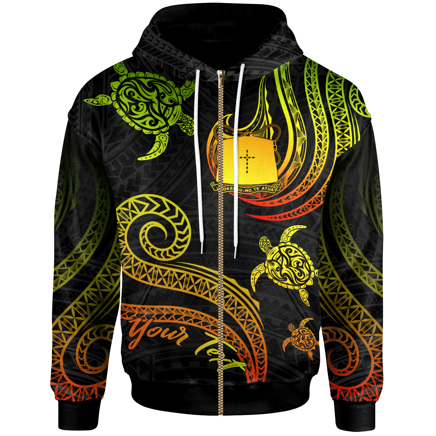 Tokelau Custom Zip Hoodie Polynesian Turtle With Pattern Reggae Unisex Reggae - Polynesian Pride