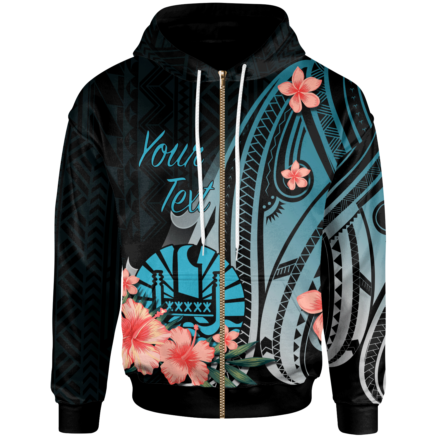 Tahiti Custom Zip Hoodie Turquoise Polynesian Hibiscus Pattern Style Unisex Turquoise - Polynesian Pride