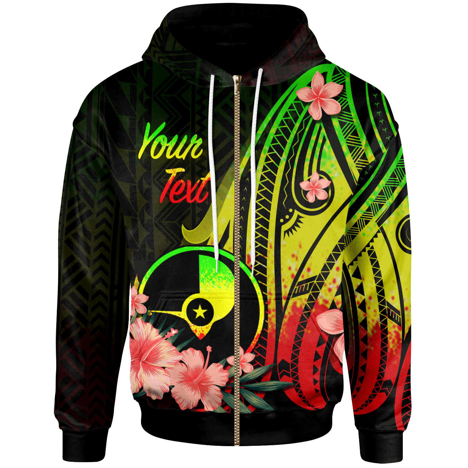 Yap Custom Zip Hoodie Reggae Polynesian Hibiscus Pattern Style Unisex Reggae - Polynesian Pride