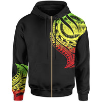 Pohnpei State Zip Hoodie Pohnpei State Tatau Reggae Patterns With Coat of Arms Unisex Black - Polynesian Pride