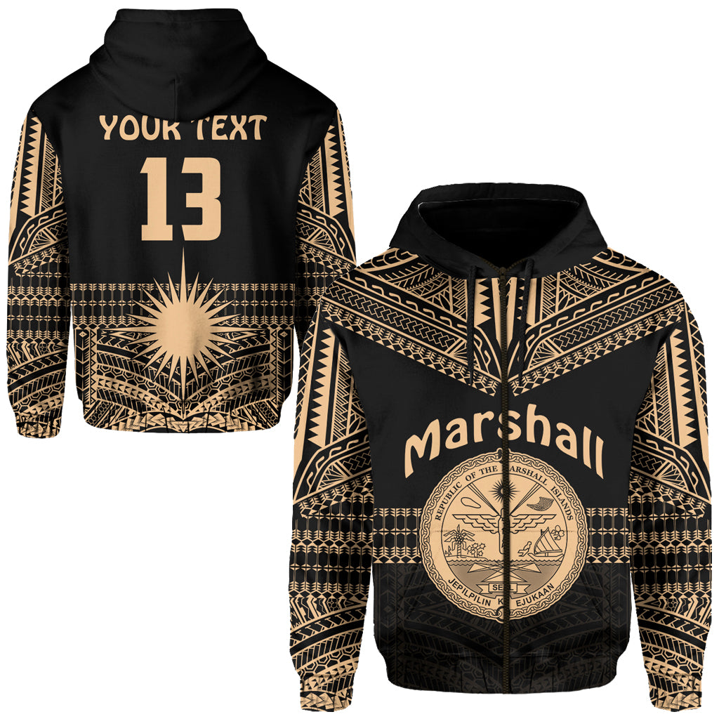 (Custom Text and Number) Marshall Islands Zip Hoodie Best Tattoo Version Golden LT13 Unisex Golden - Polynesian Pride