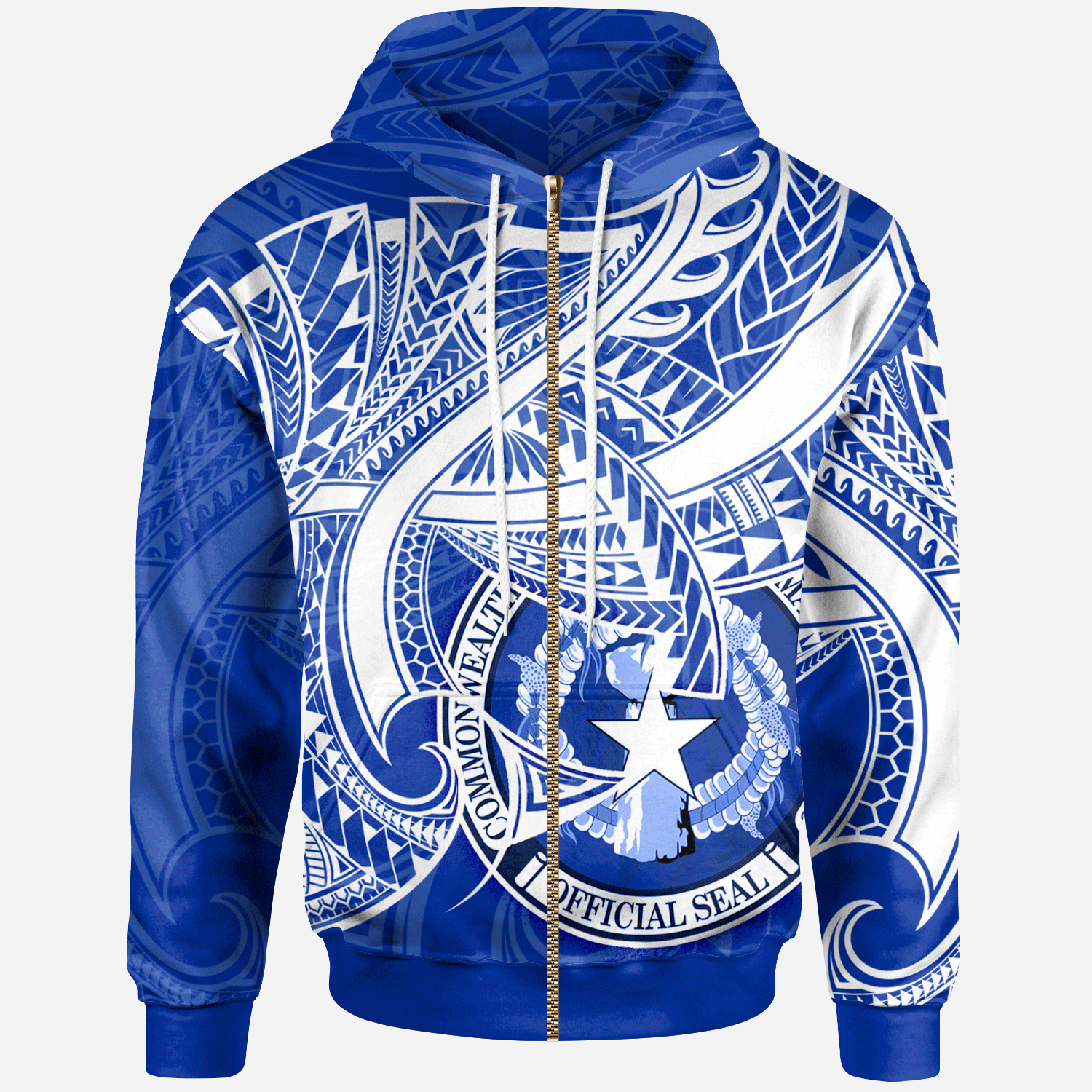 Northern Mariana Islands Zip Hoodie Seal CNMI With Curve Patterns Unisex Blue - Polynesian Pride