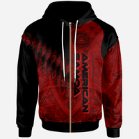 American Samoa Zip Hoodie Red Color Symmetry Style Unisex Black - Polynesian Pride