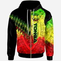Tonga Zip Hoodie Reggage Color Symmetry Style Unisex Black - Polynesian Pride