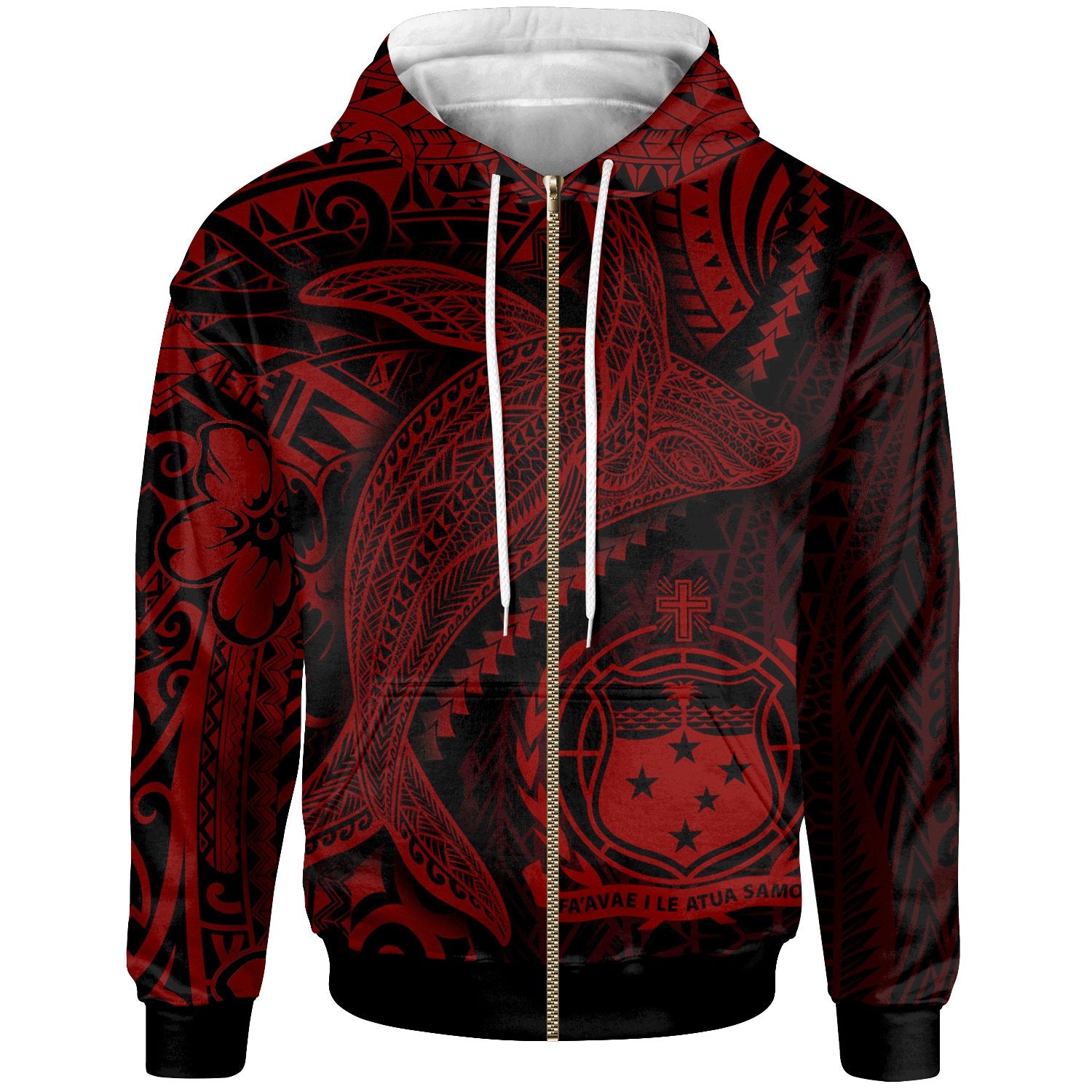Samoa Zip up Hoodie Humpback Whale & Coat of Arms Red Unisex Red - Polynesian Pride