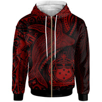 Samoa Zip up Hoodie Humpback Whale & Coat of Arms Red Unisex Red - Polynesian Pride