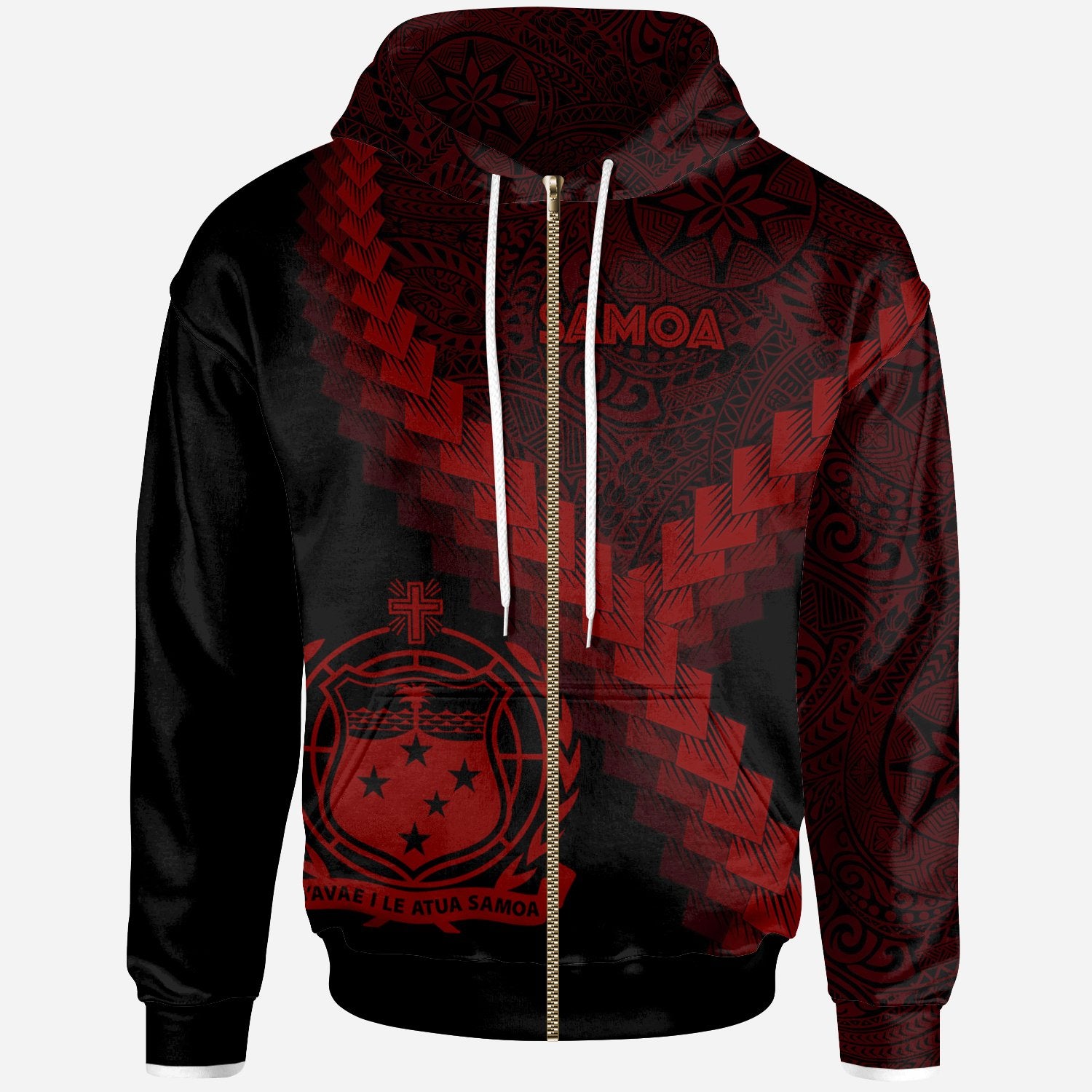 Samoa Zip up Hoodie Samoa Coat of Arms With Polynesian Tattoo Red Unisex Red - Polynesian Pride