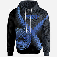 American Samoa Zip up Hoodie American Samoa Coat of Arms With Polynesian Tattoo Blue Unisex Blue - Polynesian Pride