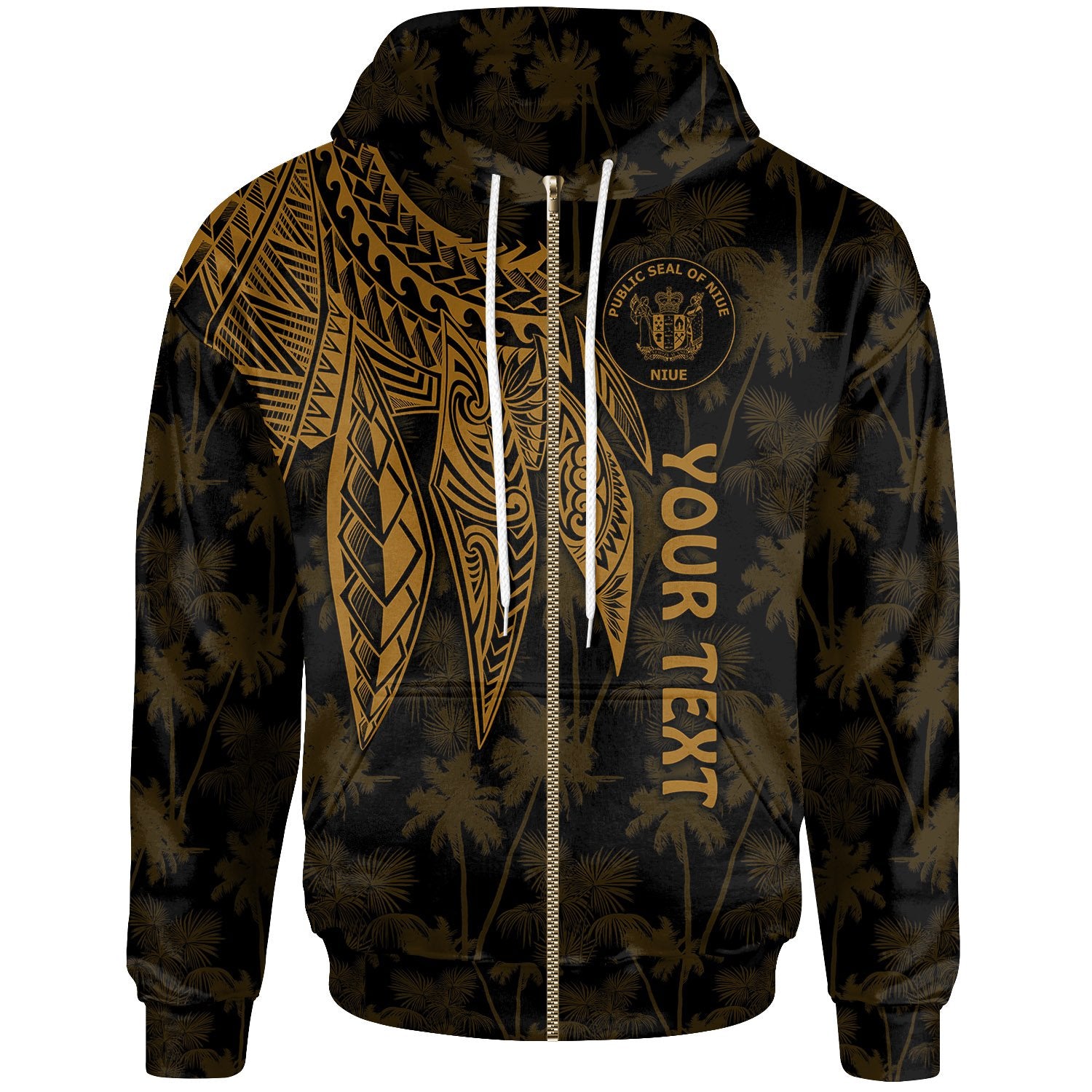 Niue Custom Zip up Hoodie Polynesian Wings (Golden) Unisex Golden - Polynesian Pride